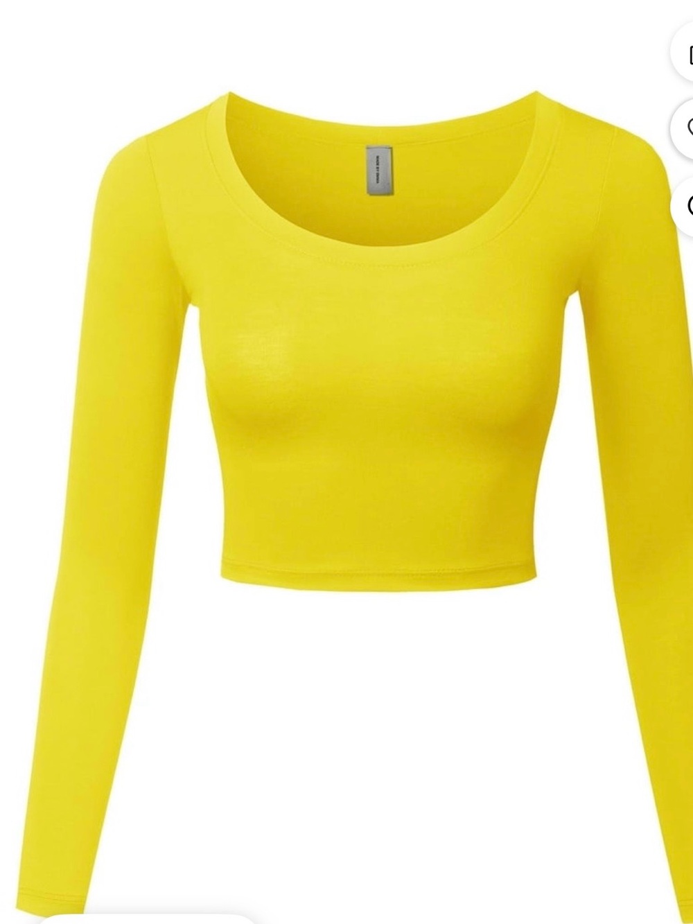 Women's Long-Sleeve Scoop Neck Yellow Crop Top
